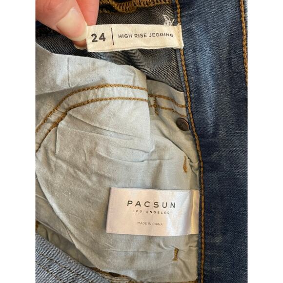 Pacsun Womens High Rise Jeggings Size 24 Two Toned Stretch Raw Hem Straight Leg - Picture 4 of 8